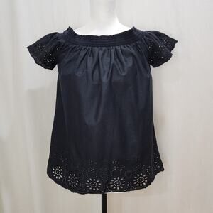 Old Navy Eyelet Off-the-Shoulder Festive Boho Black Blouse, Size Small